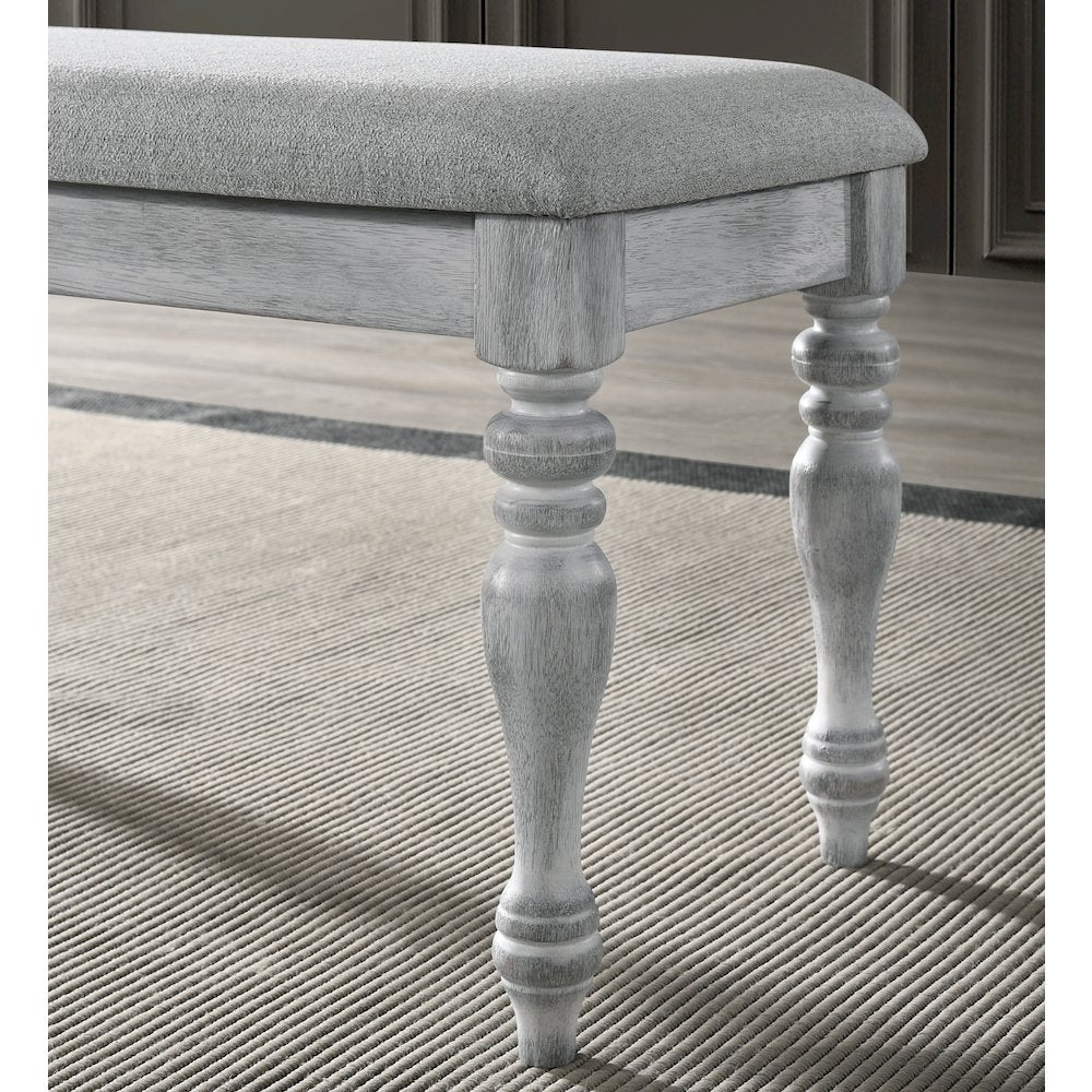 Salines Upholstered Turned Leg Dining Bench, Rustic White