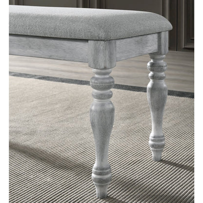 Salines Upholstered Turned Leg Dining Bench, Rustic White