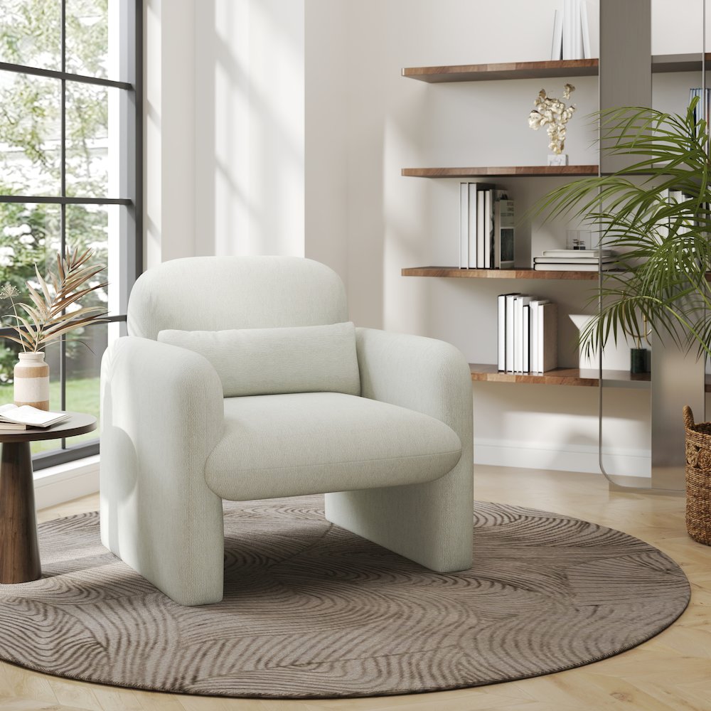 Dylan Modern Upholstered Barrel Armchair, Cream White