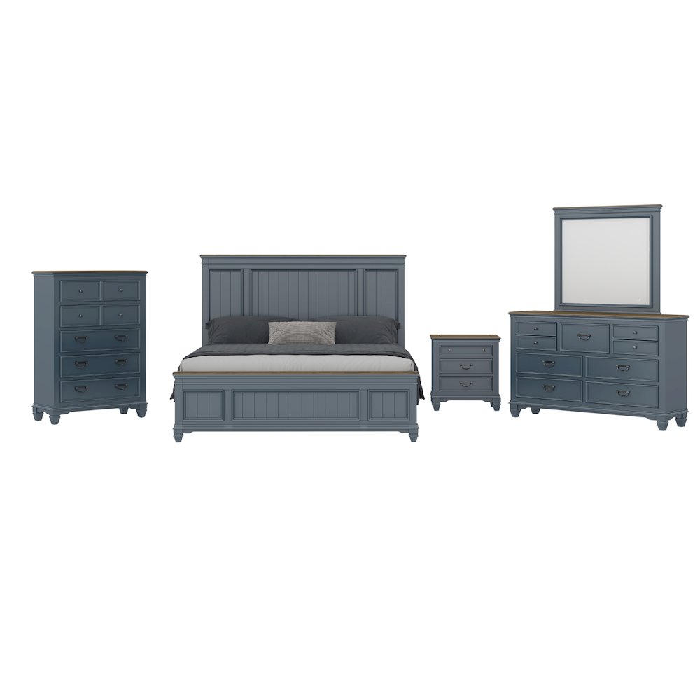 Clelane Wood Bedroom Set Panel King Bed, Dresser, Mirror, Nightstand, and Chest