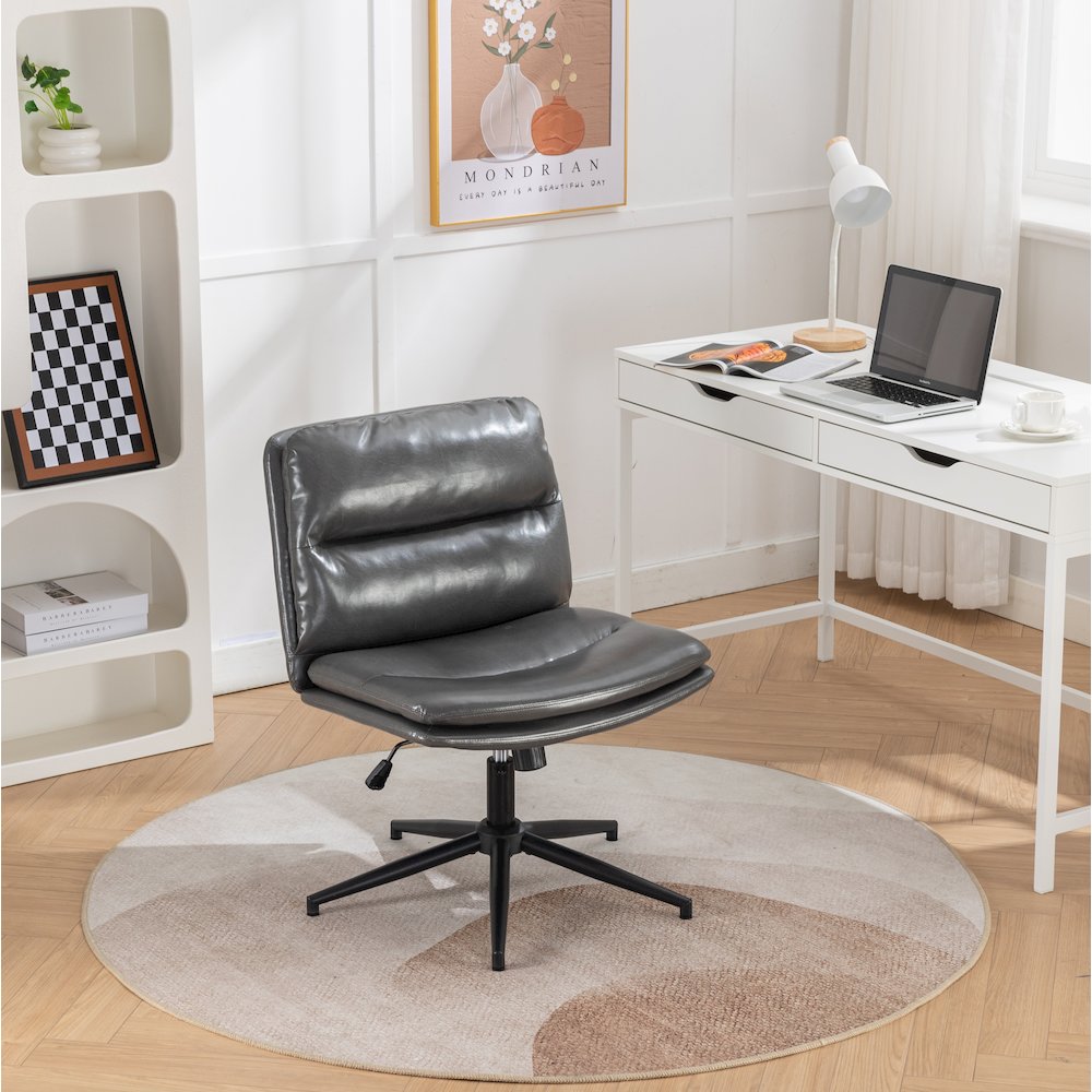 Bizerte Adjustable Swivel Criss Cross, Wide Seat Office or Vanity Chair, Gray