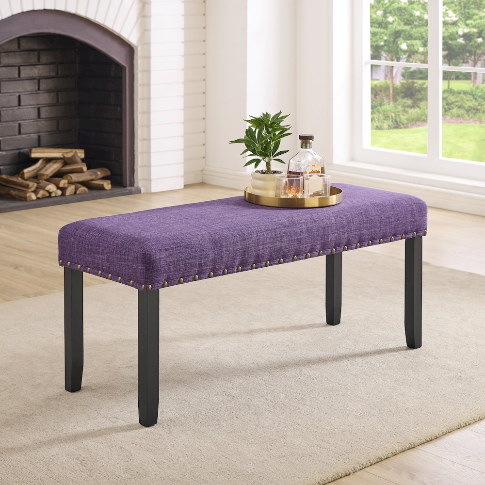 Biony Fabric Dining Bench with Nailhead Trim, Purple