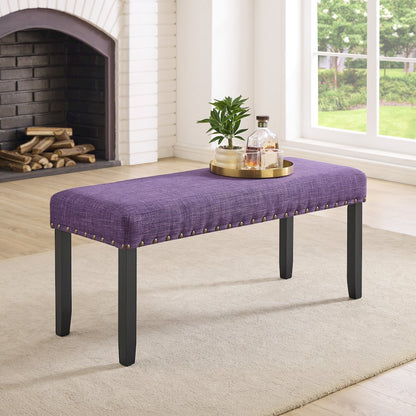 Biony Fabric Dining Bench with Nailhead Trim, Purple