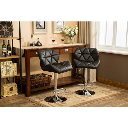 Glasgow Contemporary Tufted Adjustable Height Black Bar Stools, Set of 2