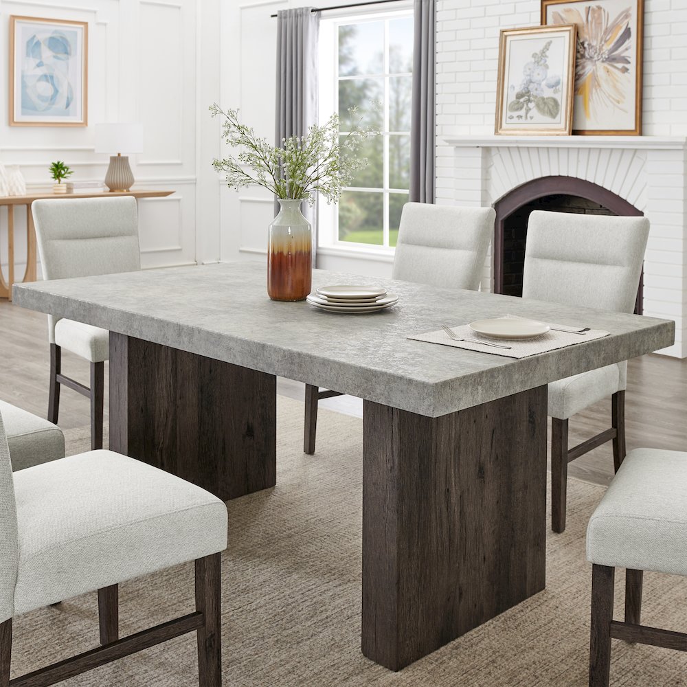 Sorlen Modern 7-Piece Dining Set, 3D Faux Concrete Table with 6 Chairs