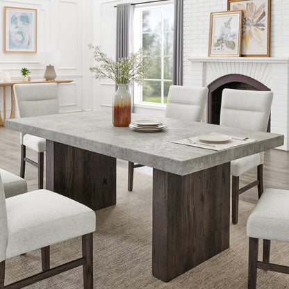 Sorlen Modern 7-Piece Dining Set, 3D Faux Concrete Table with 6 Chairs