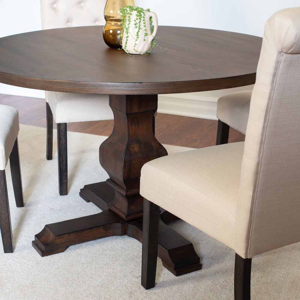 Kerbau 5-Pc Dining Set, Pedestal Round Table with 4 Stylish Chairs, Tan