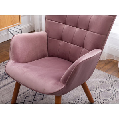 Leiria Contemporary Silky Velvet Tufted Accent Chair with Ottoman, Mauve