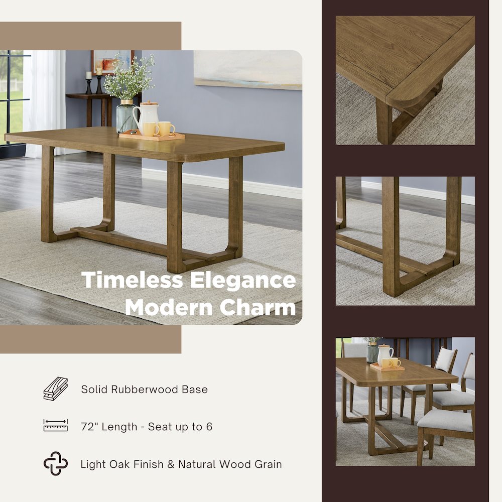 Parker 7-Piece Dining Set, Trestle Dining Table with 6 Stylish Chairs, Light Oak