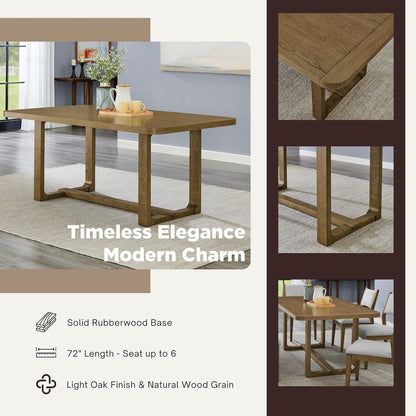 Parker 7-Piece Dining Set, Trestle Dining Table with 6 Stylish Chairs, Light Oak