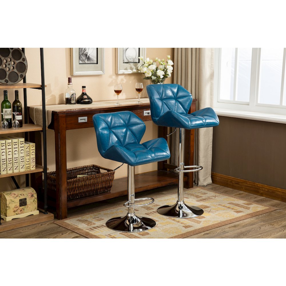 Glasgow Contemporary Tufted Adjustable Height Blue Bar Stools, Set of 2