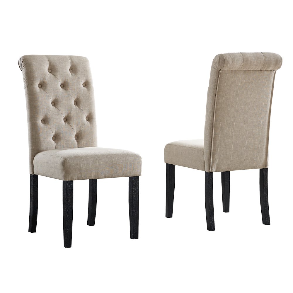 Leviton Solid Wood Tufted Asons Dining Chair, Set of 2, Tan