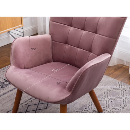 Leiria Contemporary Silky Velvet Tufted Accent Chair with Ottoman, Mauve