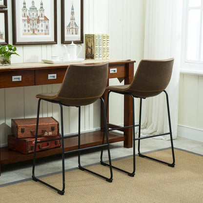 Lotusville Vintage PU Leather Barstools, Antique Brown, Set of 2