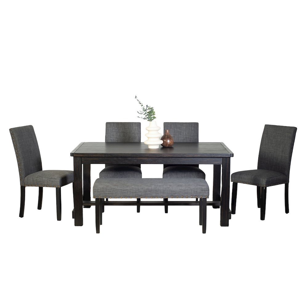 6-Piece Dining Set, Dining Table with 4 Stylish Chairs and a Bench, Gray