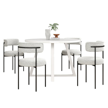 Durban 5-Pc Round Dining Set, Trestle Dining Table with 4 Boucle Chairs