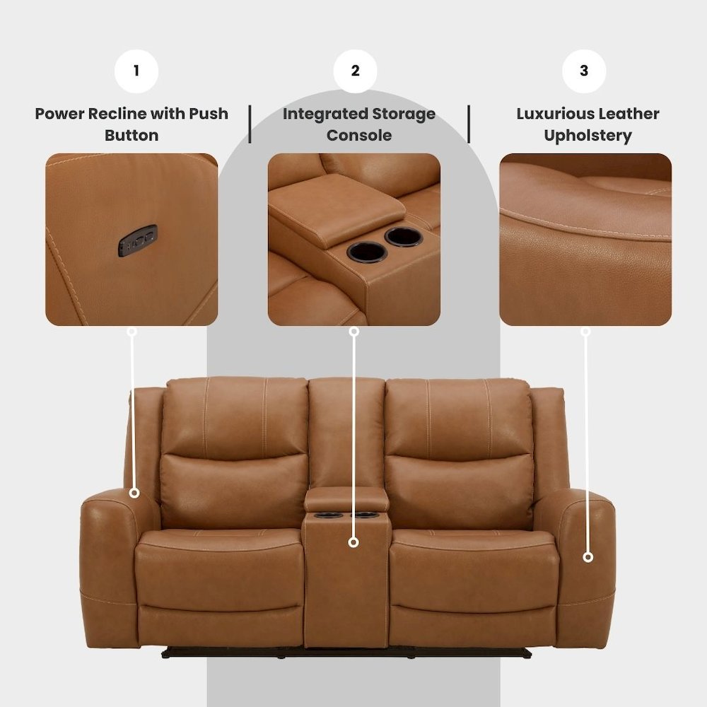 Cozura Leather Power Recling Sofa and Loveseat, Silverado Butternut