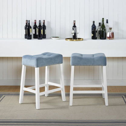 Morovo Velvet Counter Height Stools Saddle Seats, Set of 2, Blue