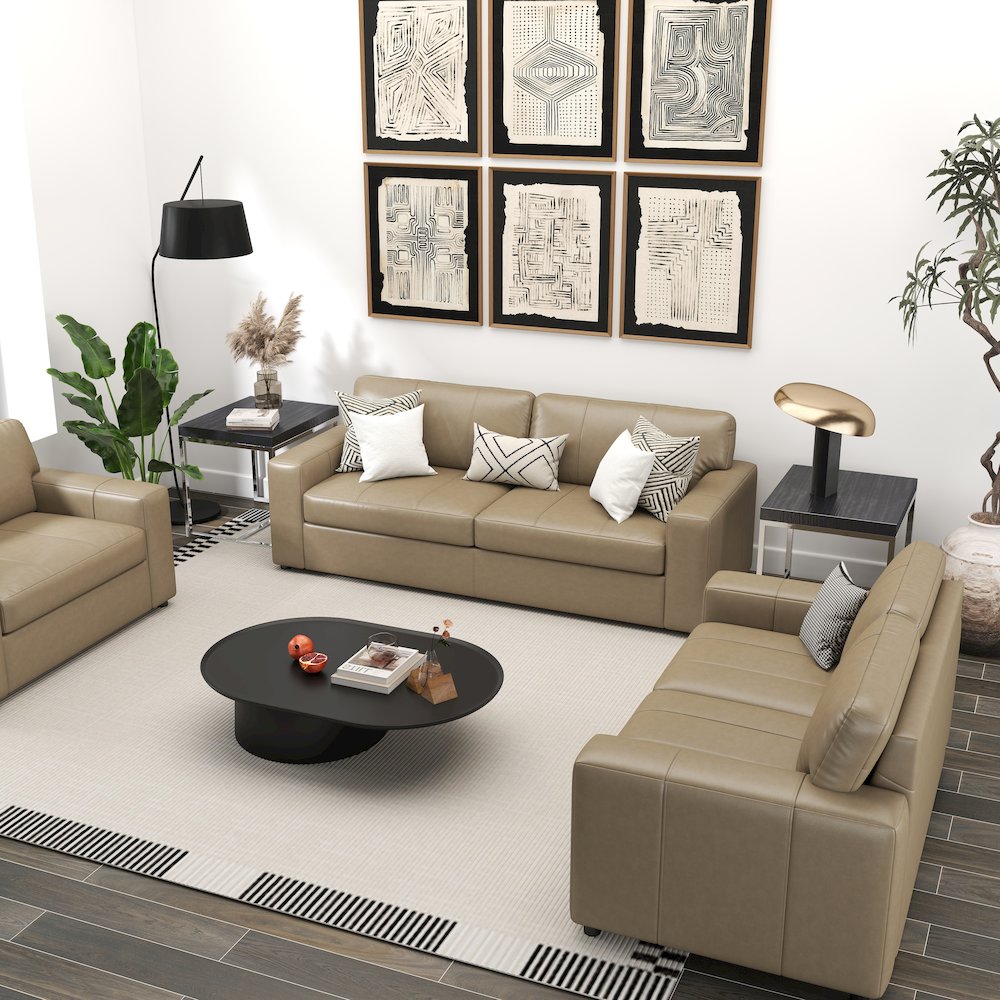 Sakan Leather 4-Pc Living Room Set, Sofa Loveseat, Chair and Ottoman, Beige