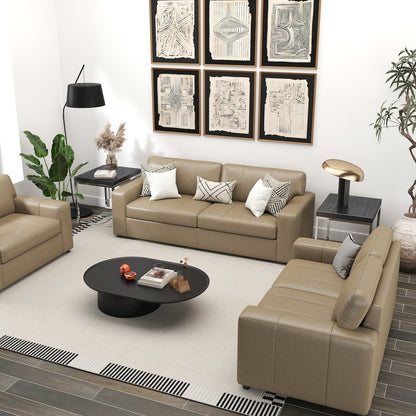 Sakan Leather 4-Pc Living Room Set, Sofa Loveseat, Chair and Ottoman, Beige