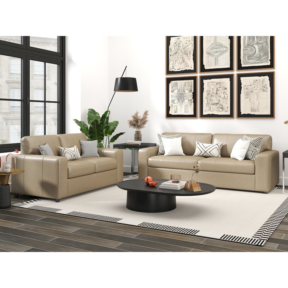 Sakan Leather Upholstered 2-Piece Living Room Set, Sofa and Loveseat, Beige