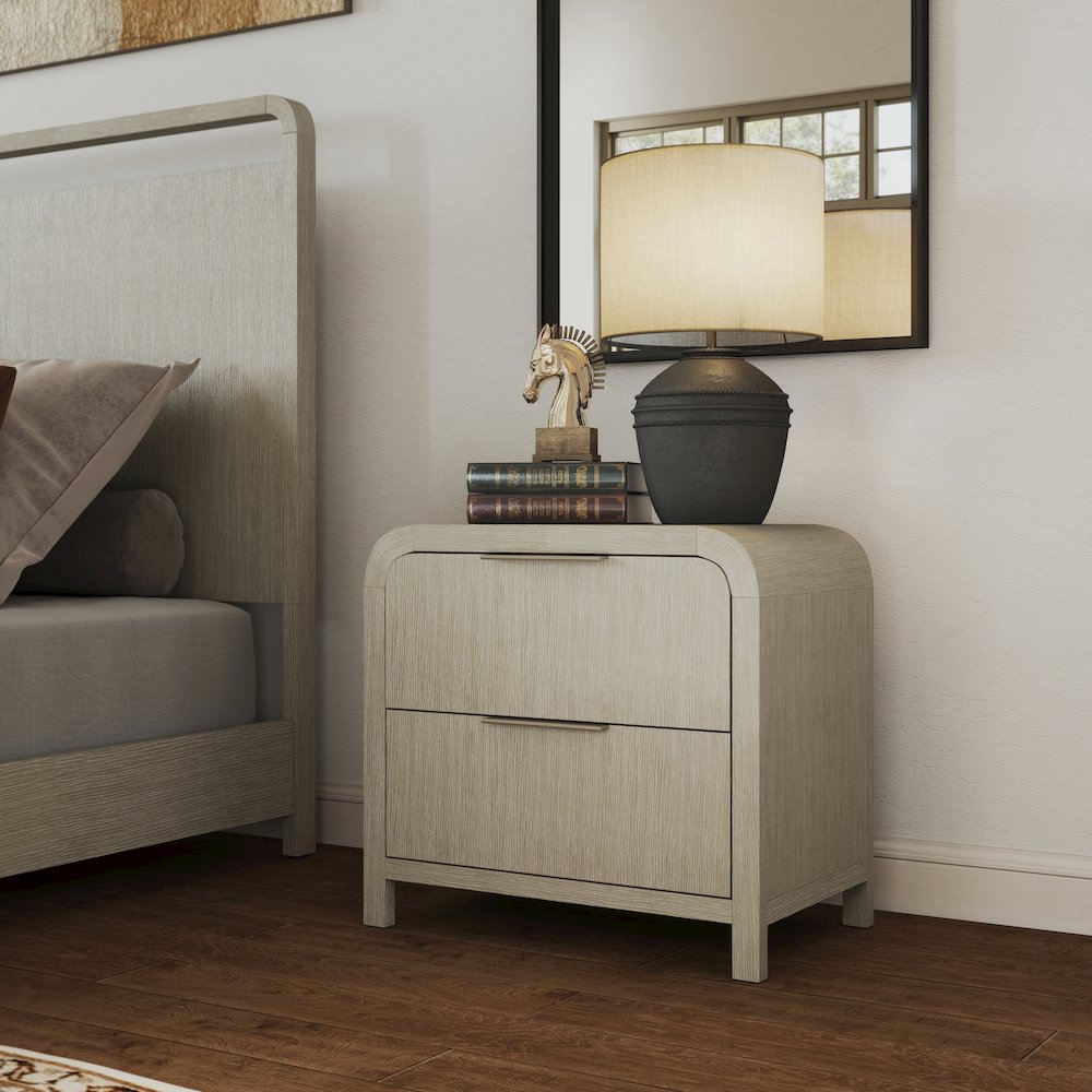 Tavari Contemporary 2-Drawer Wood Nightstand, Light Gray