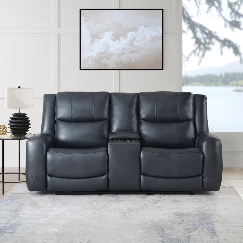 Cozura Leather Power Recling Sofa and Loveseat, Chesapeake Blue