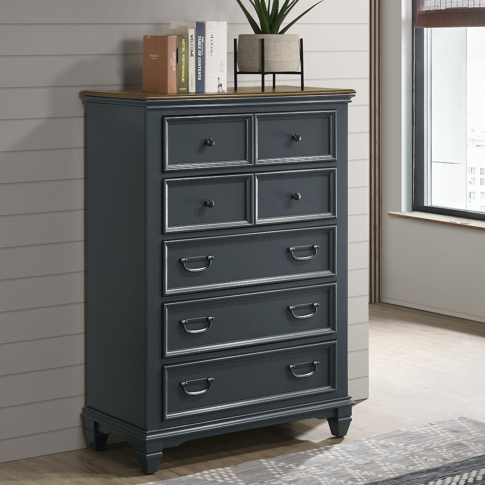 Clelane Wood 5-Drawer Chest, Slate Blue