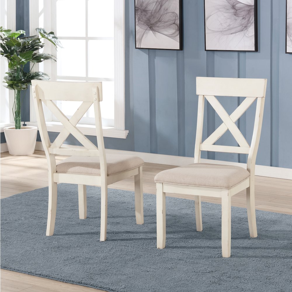 Prato 7-PC Dining Set With Cross Back Chairs, Antique White and Distressed Oak