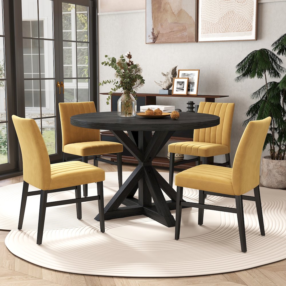 Walton 5-Piece Round Dining Set, Cross-Buck Table