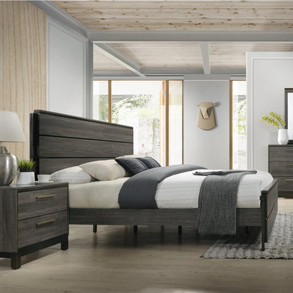 Grey Finish Wood Bed Room Set, Queen Bed, Dresser, Mirror, 2 Night Stands, Chest