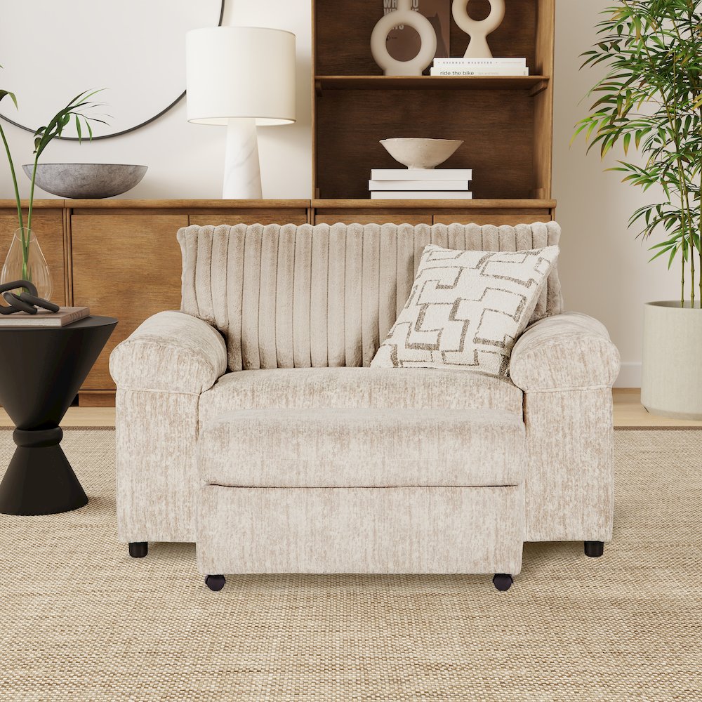 Nason Wide Wale Corduroy Cuddle Chair and Ottoman Set, Parchment