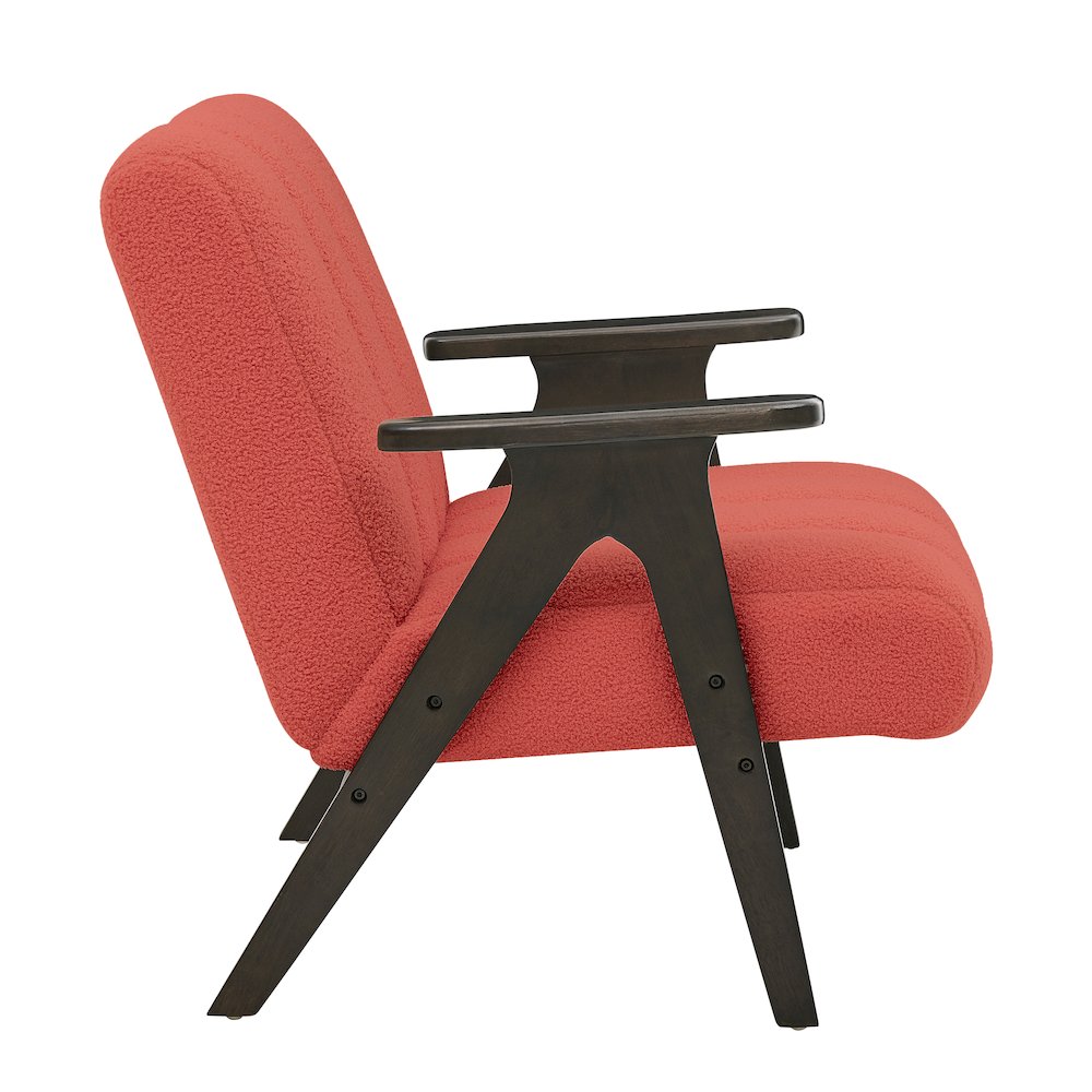 Rella Modern Teddy Sherpa Accent Chair with Espresso Wood Frame, Coral