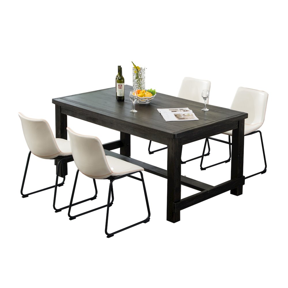 Lotusville Antique Wood Finished Dining Set: Table and Four Chairs, White