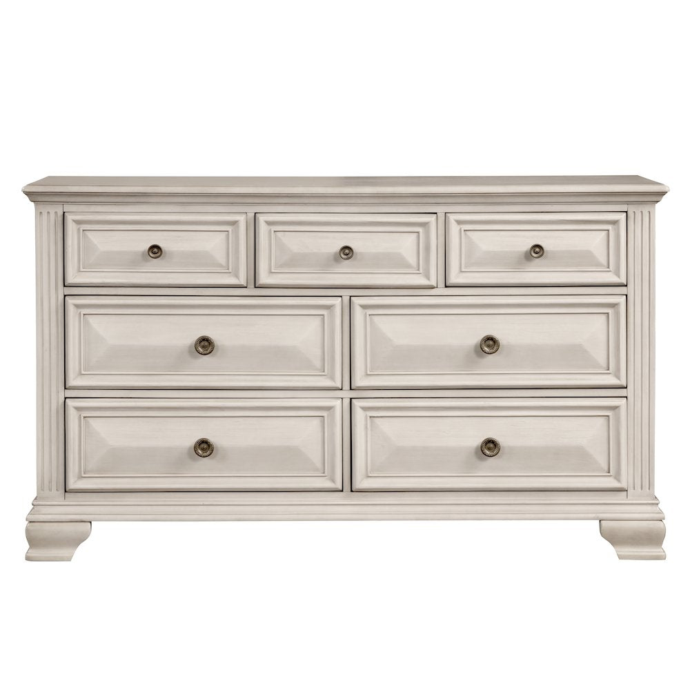 Distressed Parchment Wood Bedroom Set, Queen Bed, Dresser, Mirror,2 Nightstands