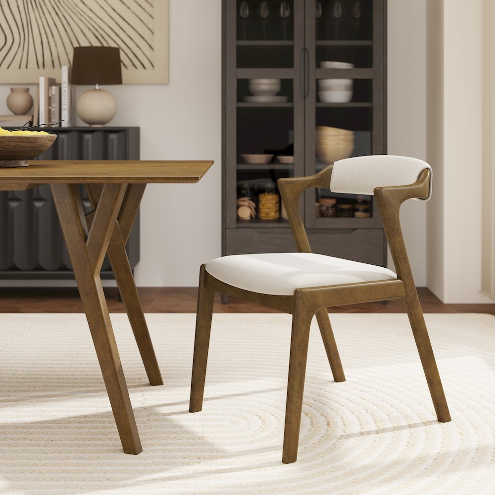 Modern 7-Piece Dining Set, Walnut Finished Dining Table with 6 Brown Chairs