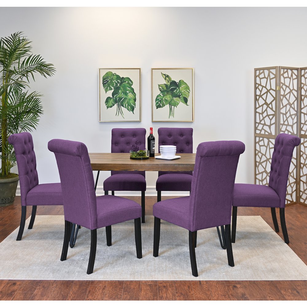 Ashford 7-Pc Dining Set, Hairpin Dining Table with 6 Chairs, Purple