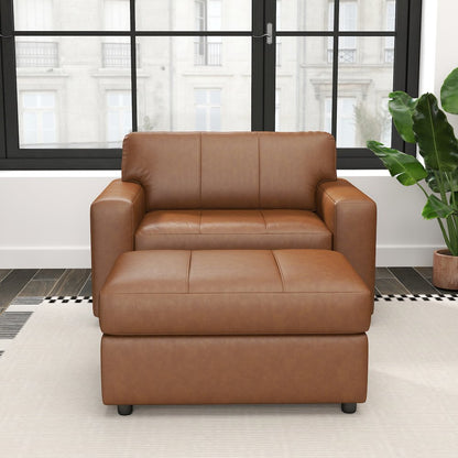 Sakan Leather Upholstered 2-Piece Living Room Set, Cutler Chair and Ottoman