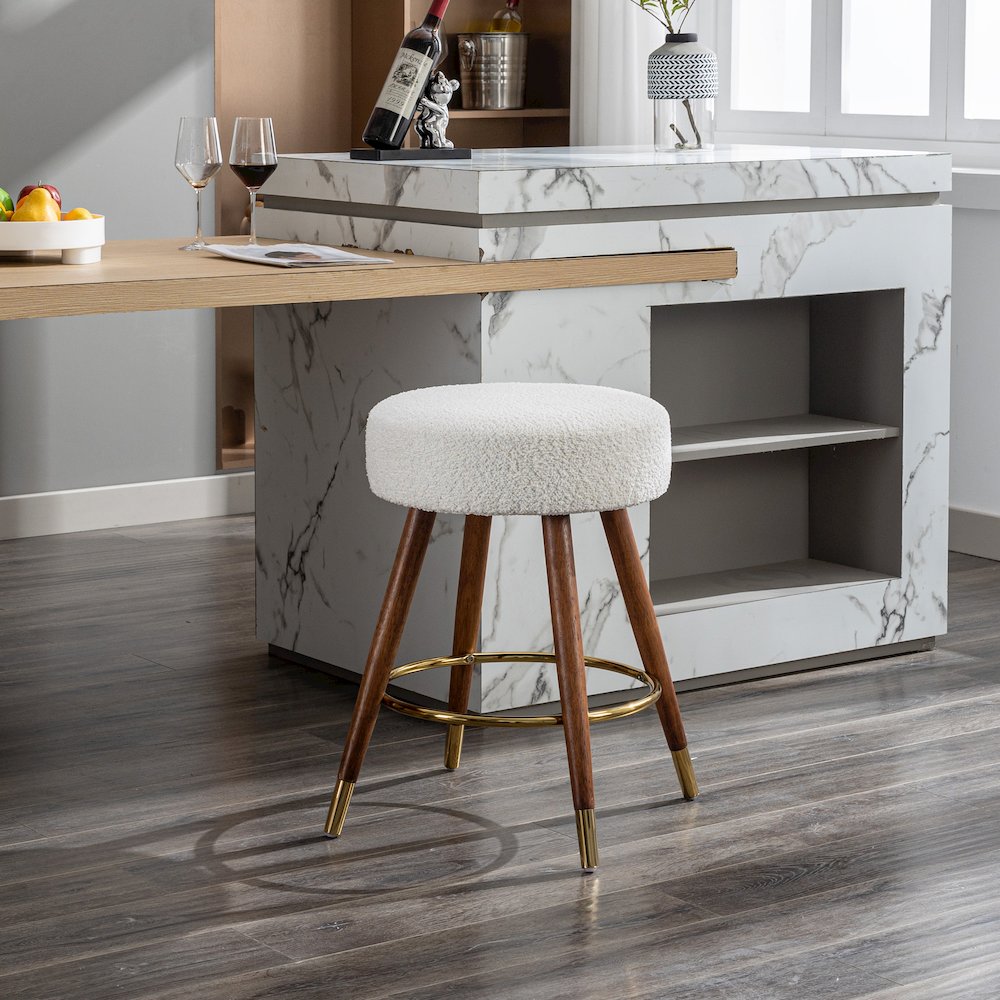 MoMo Boucle Upholstered Counter Height Stool, 360° Swivel, White