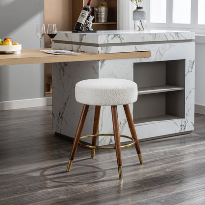 MoMo Boucle Upholstered Counter Height Stool, 360° Swivel, White