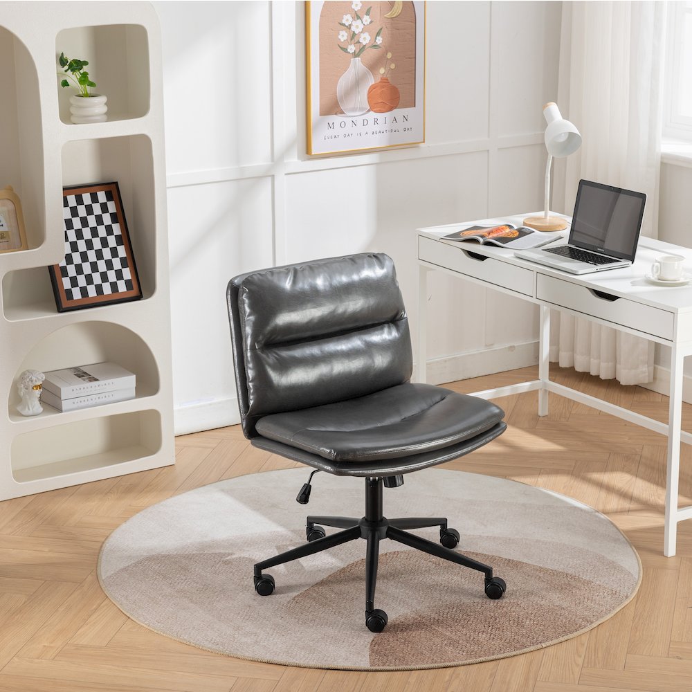 Bizerte Adjustable Swivel Criss Cross, Wide Seat Office or Vanity Chair, Gray