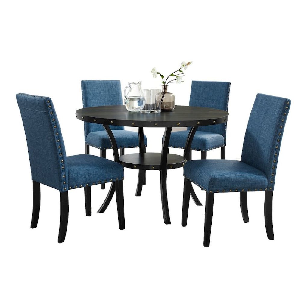 Blue 5-Piece Round Dining Table with Matching Kitchen & Dining Room Chairs