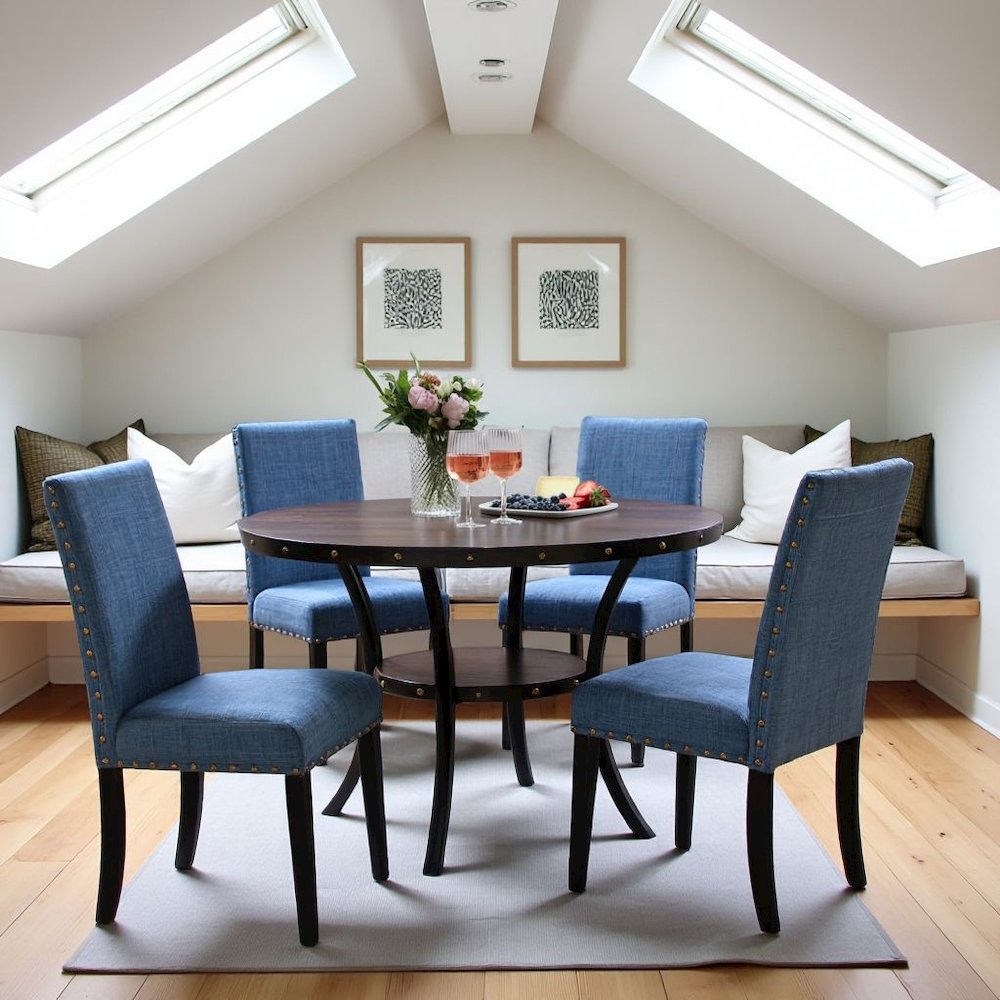 Blue 5-Piece Round Dining Table with Matching Kitchen & Dining Room Chairs