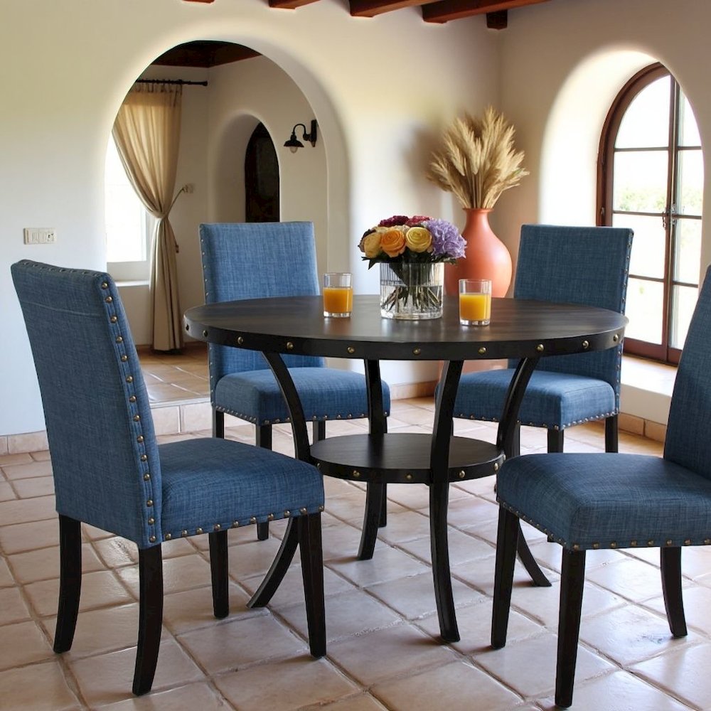 Blue 5-Piece Round Dining Table with Matching Kitchen & Dining Room Chairs