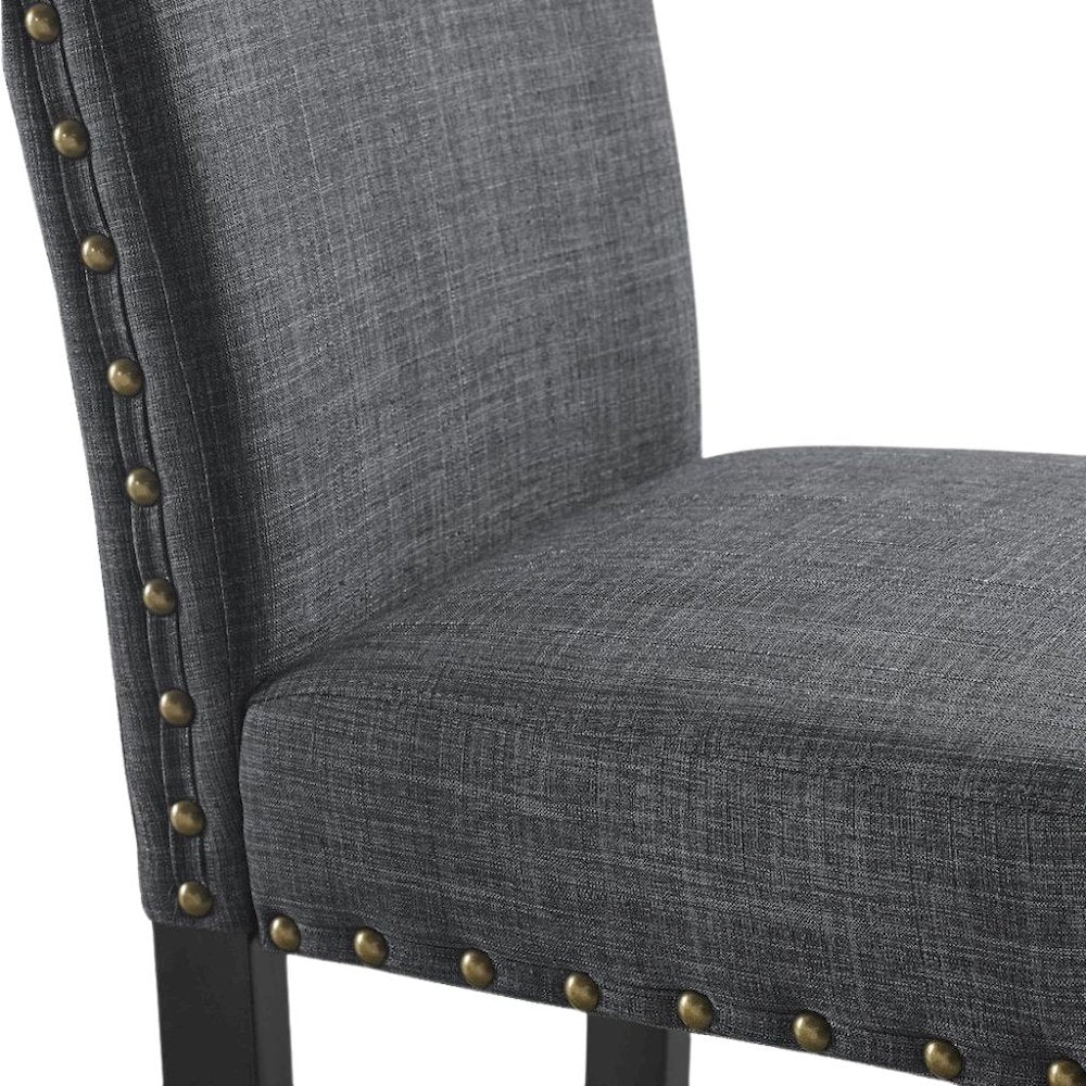 Gray Round Dining Table Set for 4, Upholstered Chairs and Nailhead Trim