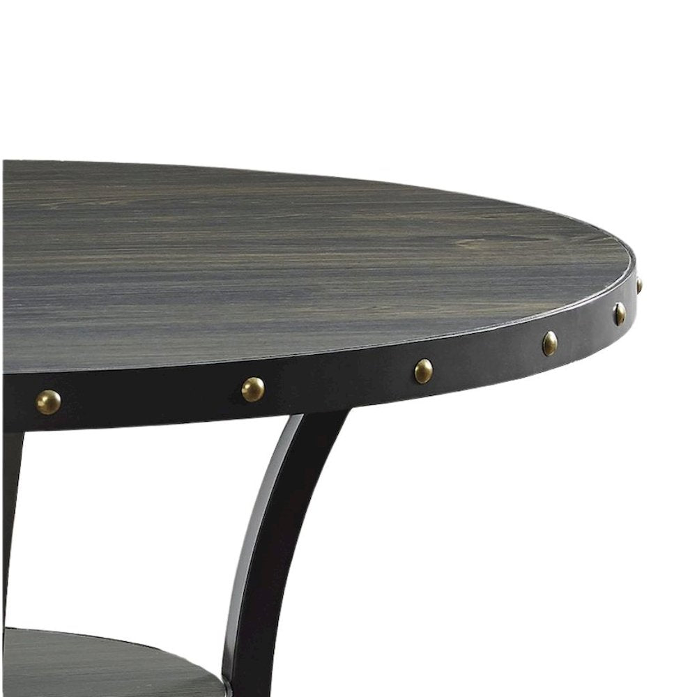 Gray Round Dining Table with Open Shelf – Modern Kitchen Wooden Table