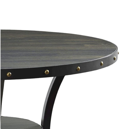 Gray Round Dining Table with Open Shelf – Modern Kitchen Wooden Table