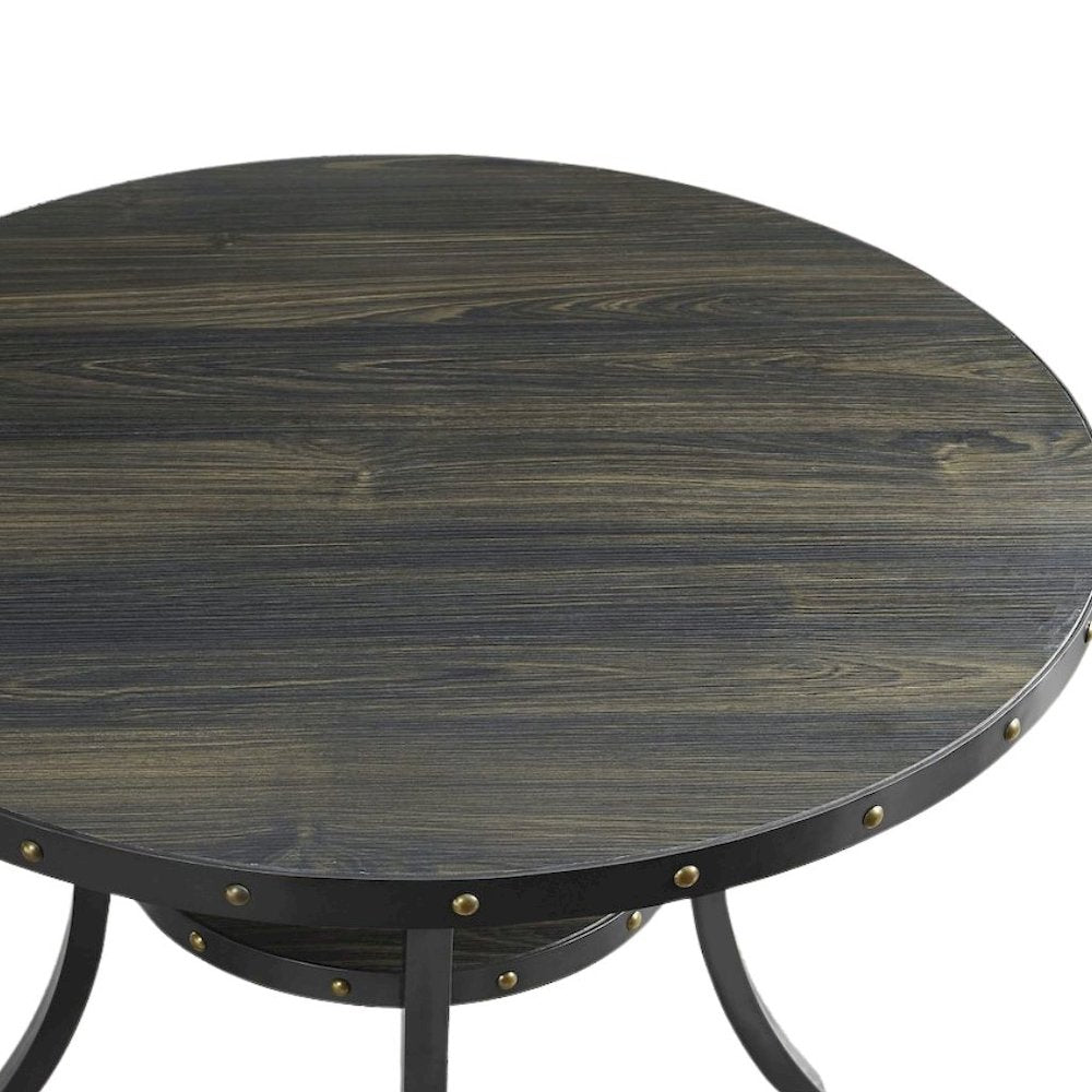 Gray Round Dining Table with Open Shelf – Modern Kitchen Wooden Table