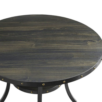 Gray Round Dining Table with Open Shelf – Modern Kitchen Wooden Table
