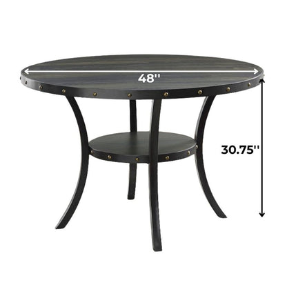 Gray Round Dining Table with Open Shelf – Modern Kitchen Wooden Table